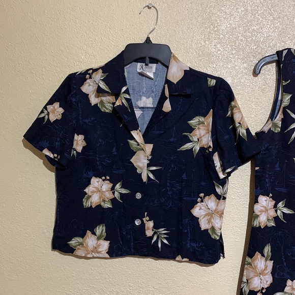 K Petite 2 pc Dress with Top Navy Blue Cream Floral Size 6P 100% Rayon - Picture 5 of 16